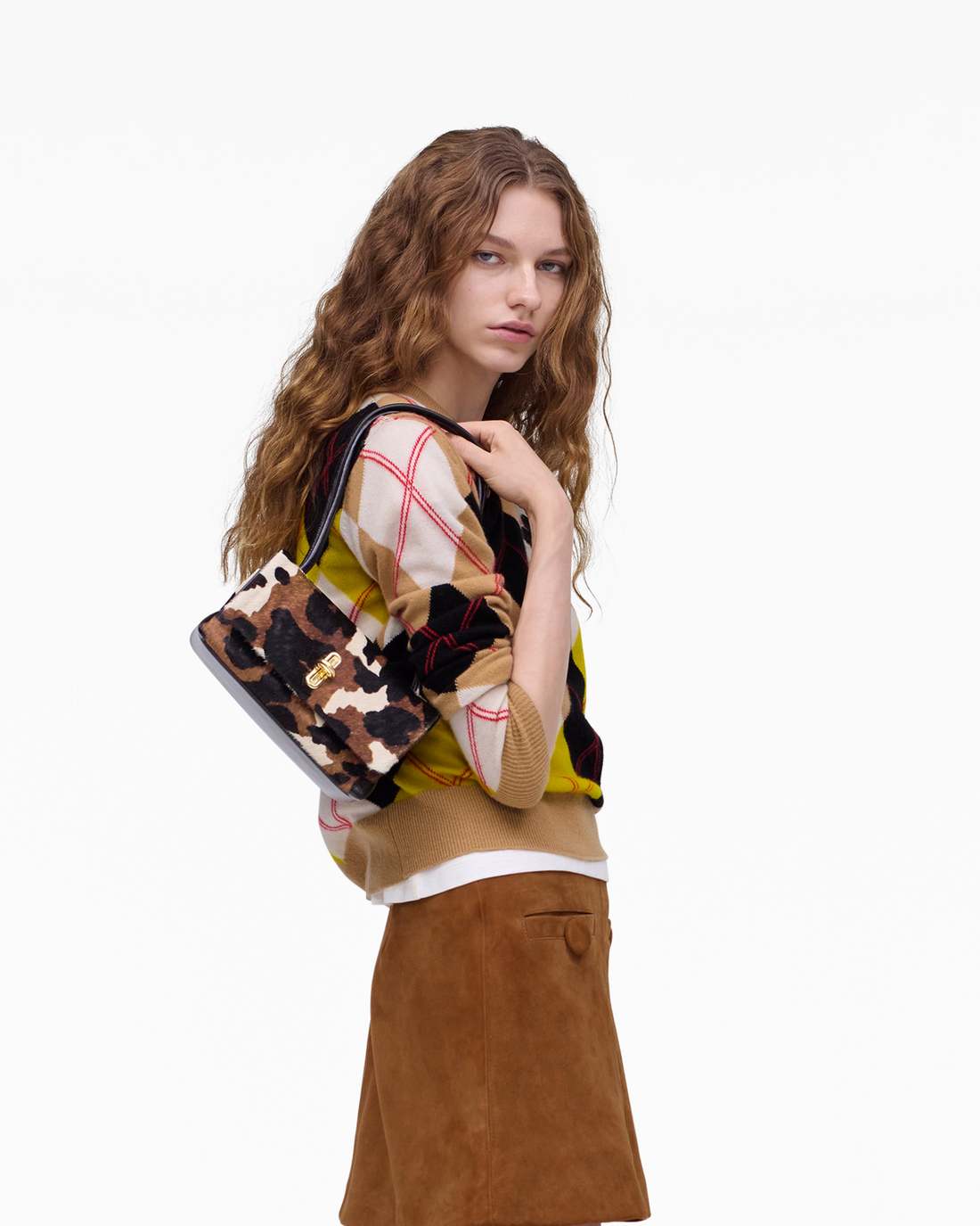 The Cow Haircalf Mini Dual Shoulder Bag Mocha Multi
